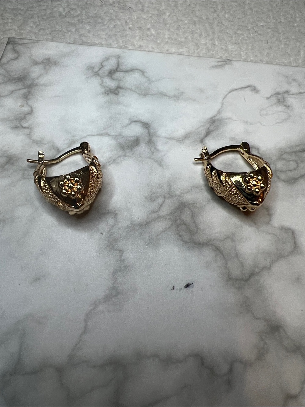 Gold Floral Sculpted Hoop Earrings - Women Jewelry